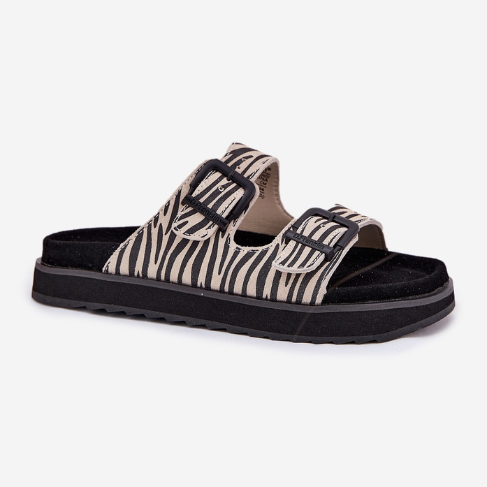 Kvinnors mocka flip flops med D.franklin DFSH405002 Zebra Buckles beige 1