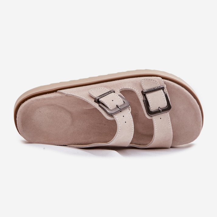 Kvinnors mocka flip flops med D.Franklin DFSH405001 Beige Buckles 1