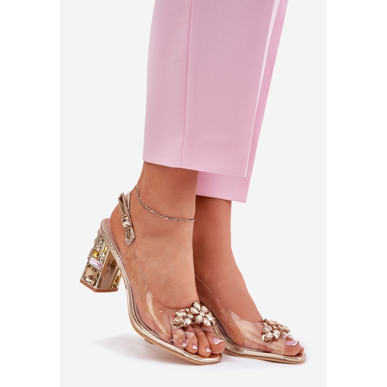 Vinceza Transparenta sandaler på stolpen med Vincez Crystals 70110 Zlotys gyllene 1