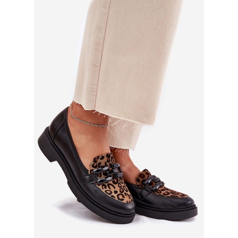 Läder loafers med en prydnad och leopardtryck Laura Messi 2965 svart 1