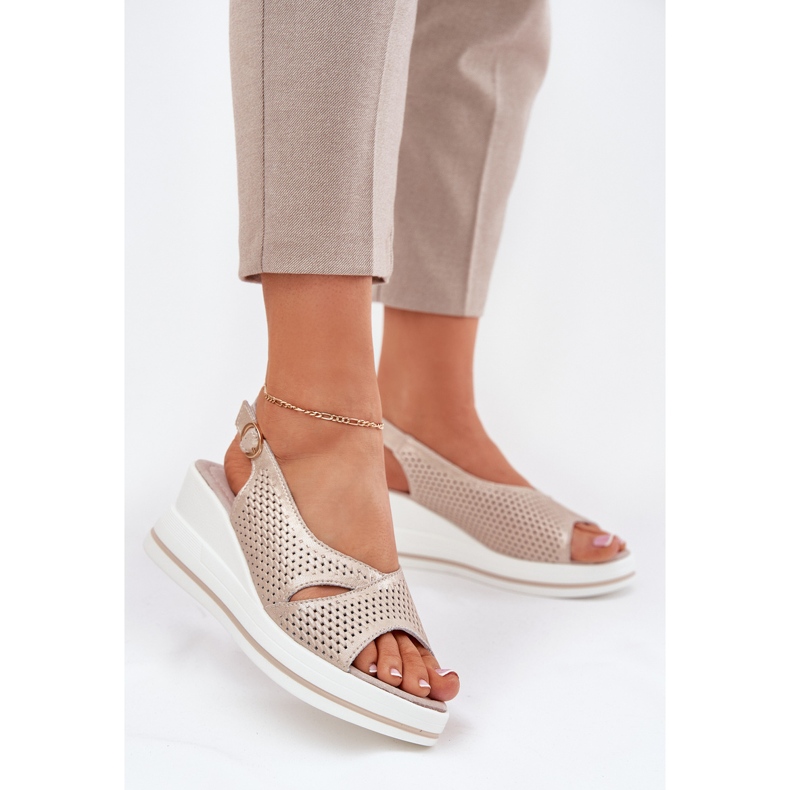 S.Barski Kvinnors lädersandaler S. Barski LR51-660 OpenWork Golden gyllene 2