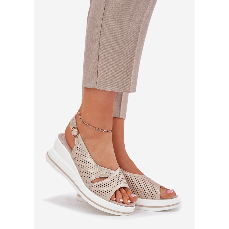 S.Barski Kvinnors lädersandaler S. Barski LR51-660 OpenWork Golden gyllene 1