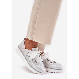 S.Barski Kvinnors lädersneakers på LR51-796 Silverplattform 1