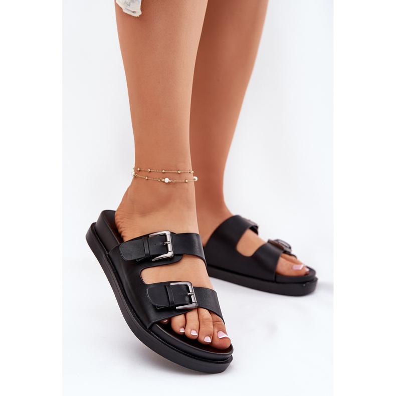 EVento Kvinnors tofflor med gyllene spännen svarta spännen 2