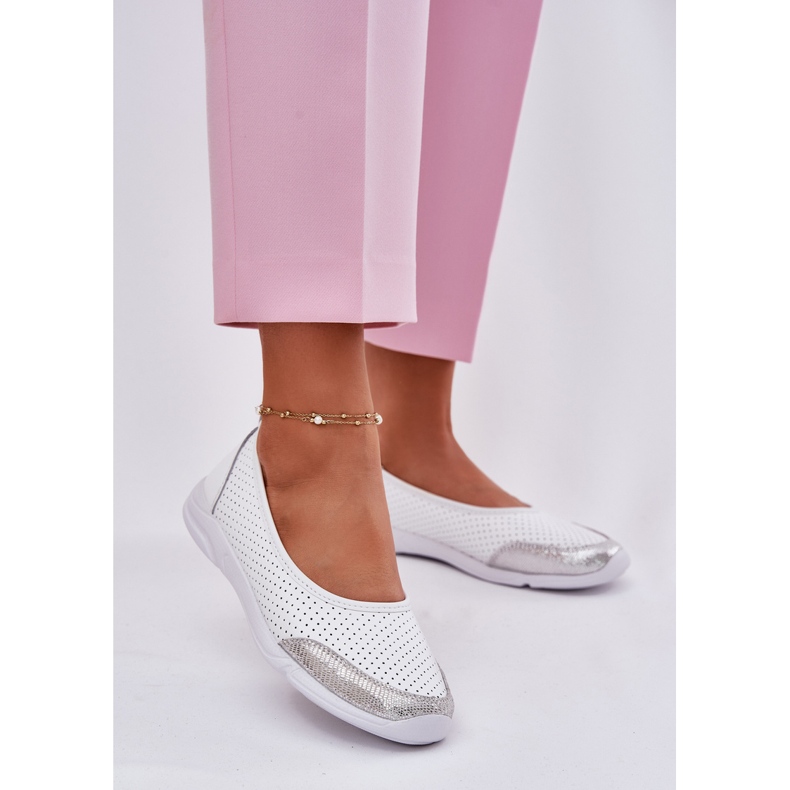 EVento Kvinnors läder öppnar vita ballerinor 2