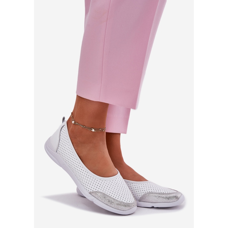 EVento Kvinnors läder öppnar vita ballerinor 1