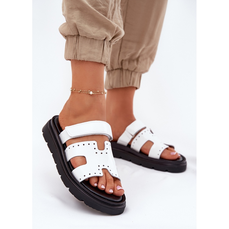 Målad kvinnor läderflip flops på Zazoo 40440 White Platform vit 2