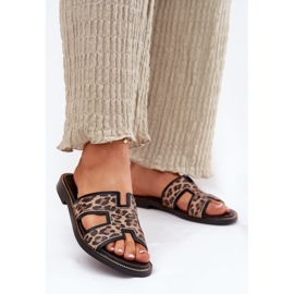 Läder platt leopard flip flops zazoo 40383 svart 2