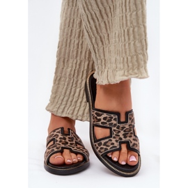 Läder platt leopard flip flops zazoo 40383 svart 3