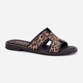 Läder platt leopard flip flops zazoo 40383 svart 4