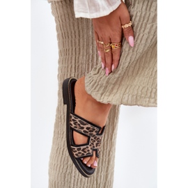 Läder platt leopard flip flops zazoo 40383 svart 6