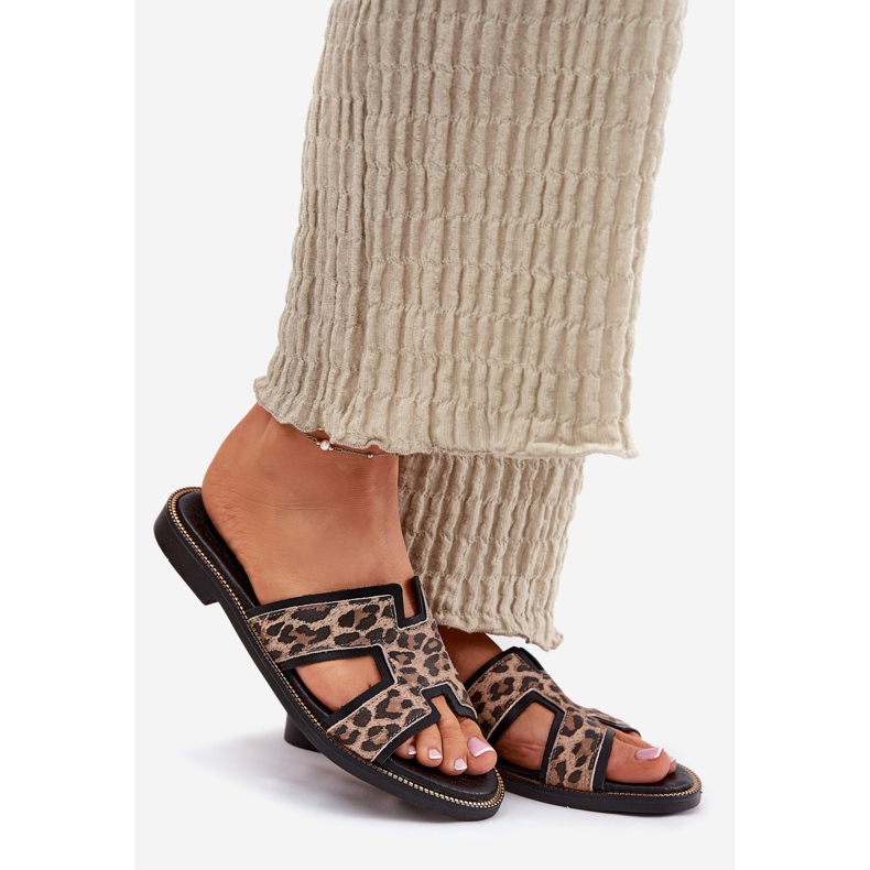 Läder platt leopard flip flops zazoo 40383 svart 1