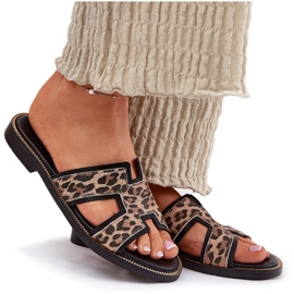 Läder platt leopard flip flops zazoo 40383 svart 9