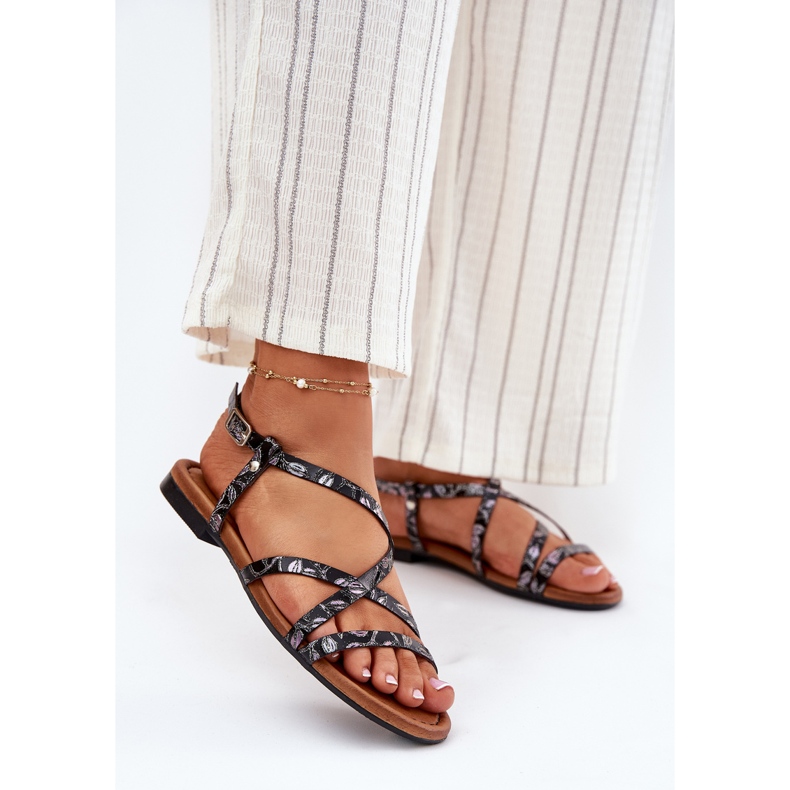 Flat läder kvinnors sandaler maciejka 06635-05 svart 2