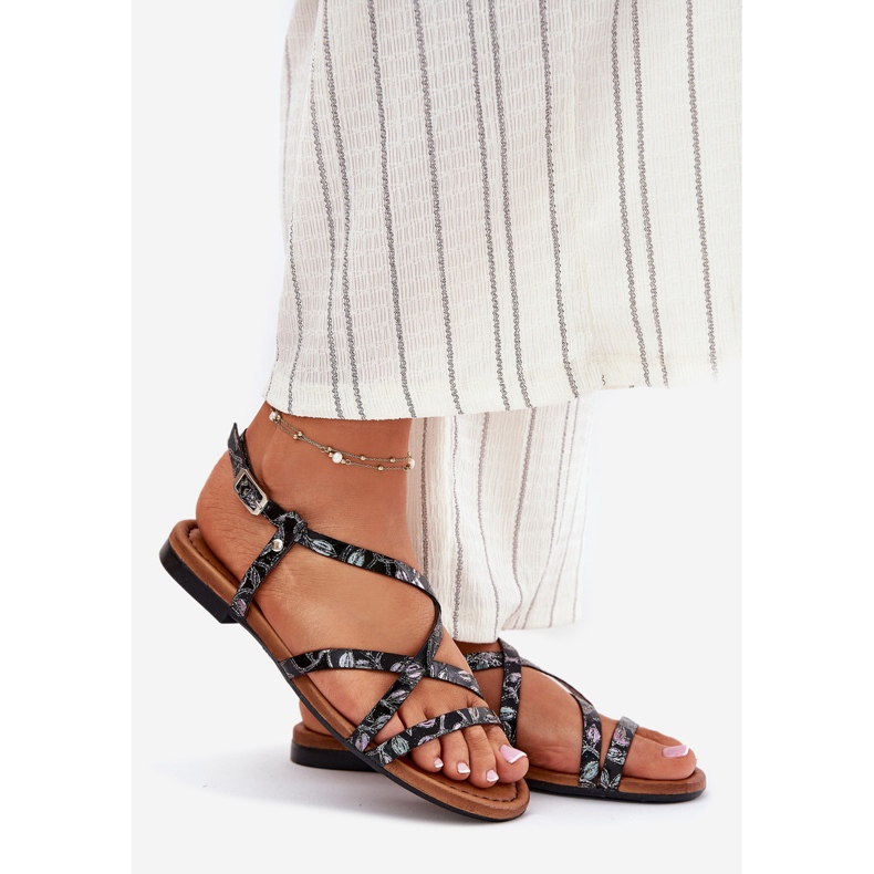 Flat läder kvinnors sandaler maciejka 06635-05 svart 1