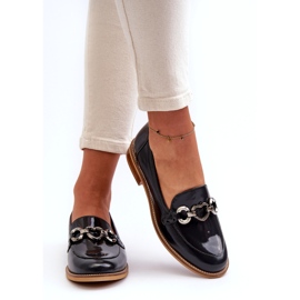 Laura Messi 2760 Navy Blue Leather Leather lackerade loafers 2