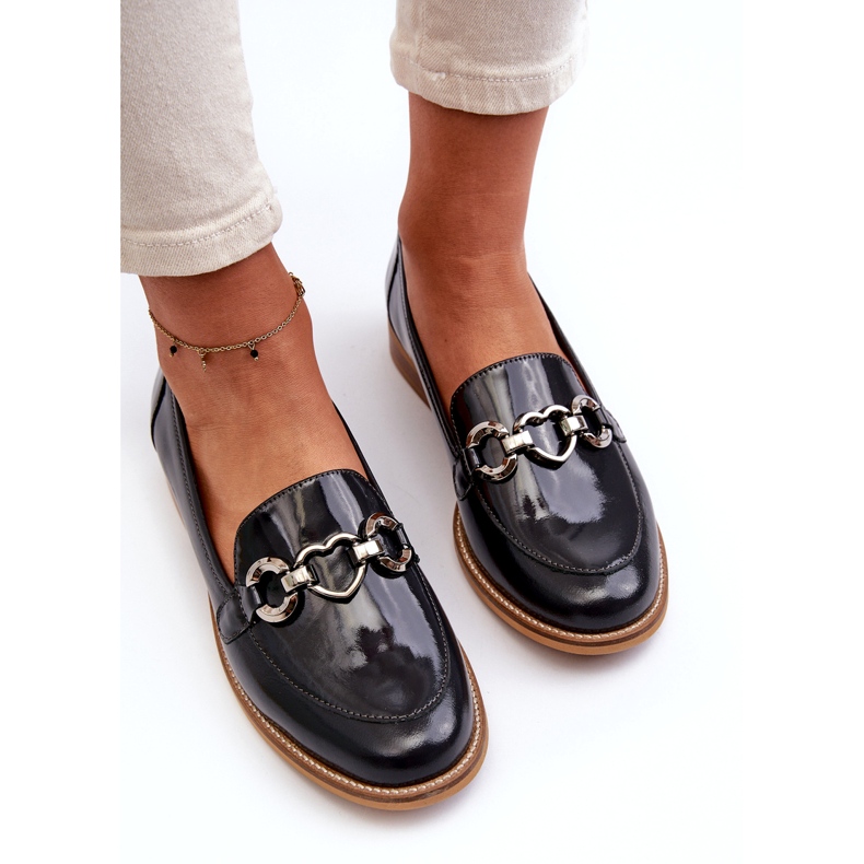 Laura Messi 2760 Navy Blue Leather Leather lackerade loafers 1