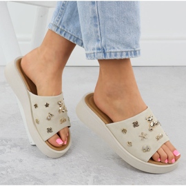 Kvinnors läderkilar med beige Vinceza 66741 4