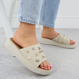 Kvinnors läderkilar med beige Vinceza 66741 5
