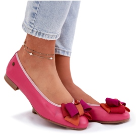 Läder ballerinas med en båge maciejka p6801-15 fuchsja rosa 9