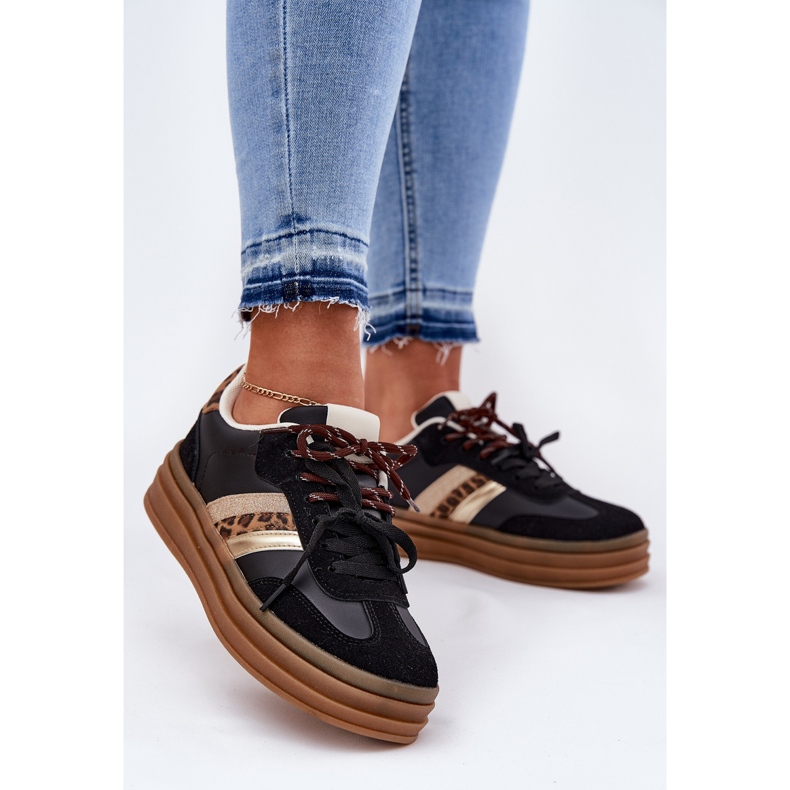 Inna Kvinnors sneakers på plattformen med dubbel snörning svart leopardtryck 2