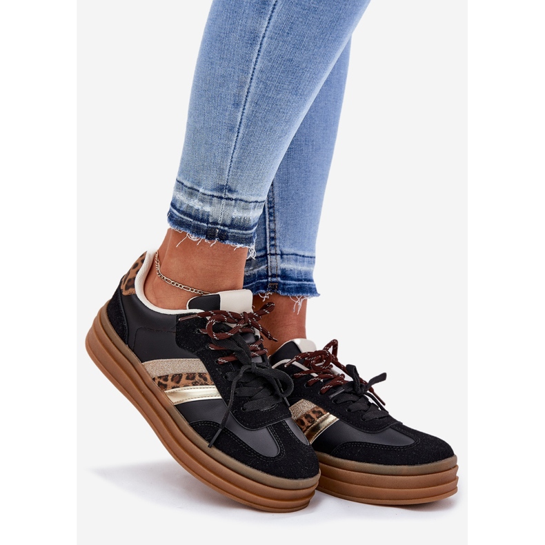 Inna Kvinnors sneakers på plattformen med dubbel snörning svart leopardtryck 1