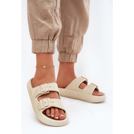 Inna Kvinnors flip flops på plattformen med beige spännen 2