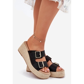 Inna Kvinnors flip flops med kil med flätor och svarta klämmor 1