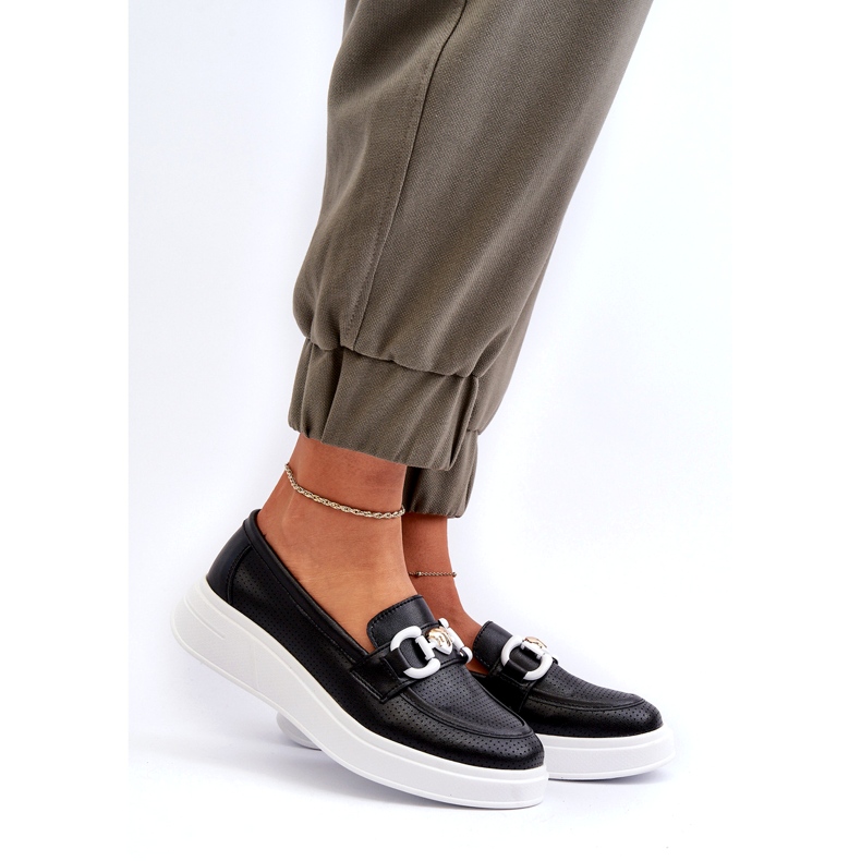 S.Barski Kvinnors läderloafers på Platforma Czarne S. Barski LR720 med en prydnad svart 1