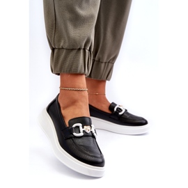 S.Barski Kvinnors läderloafers på Platforma Czarne S. Barski LR720 med en prydnad svart 2