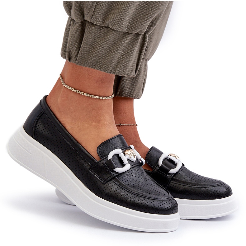 S.Barski Kvinnors läderloafers på Platforma Czarne S. Barski LR720 med en prydnad svart 5