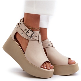 Zazoo 1732 lädersandaler, beige 4