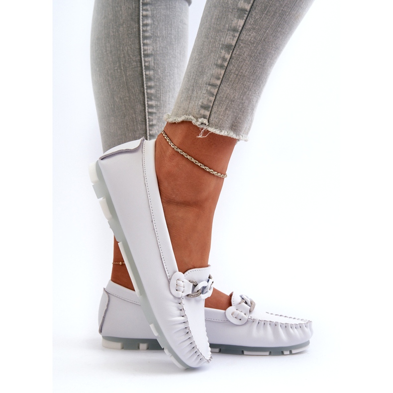 Lädermockasiner för kvinnor med dekoration, vit S.Barski LR339 3