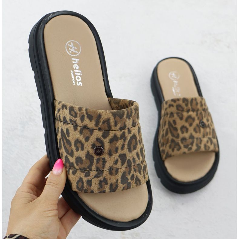 Kvinnors läder tofflor på plattformen med Beige Helios 156.731 1