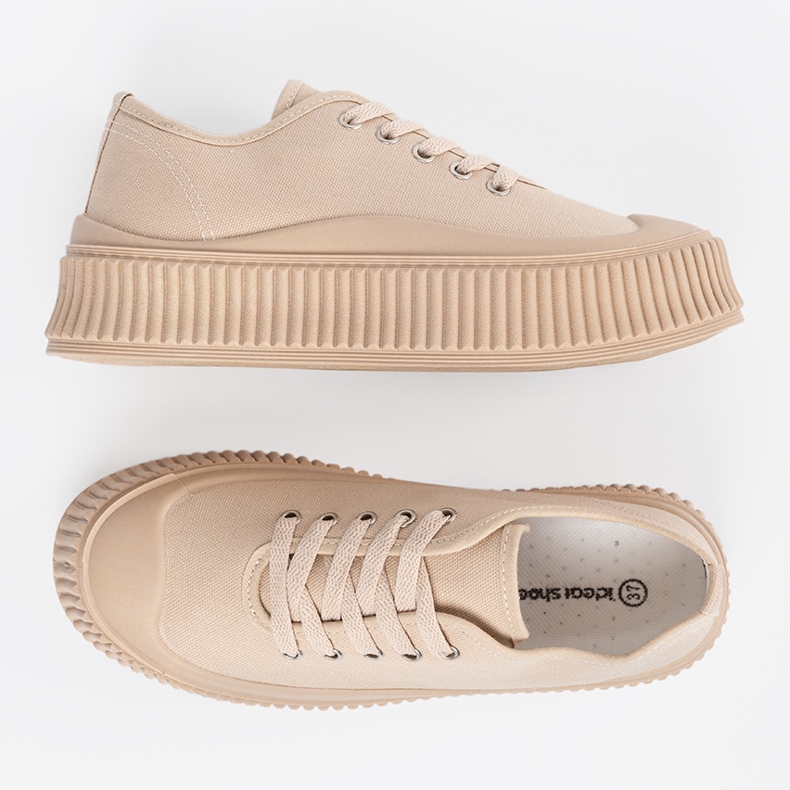 Plattsneakers för kvinnor med snörning, beige 2