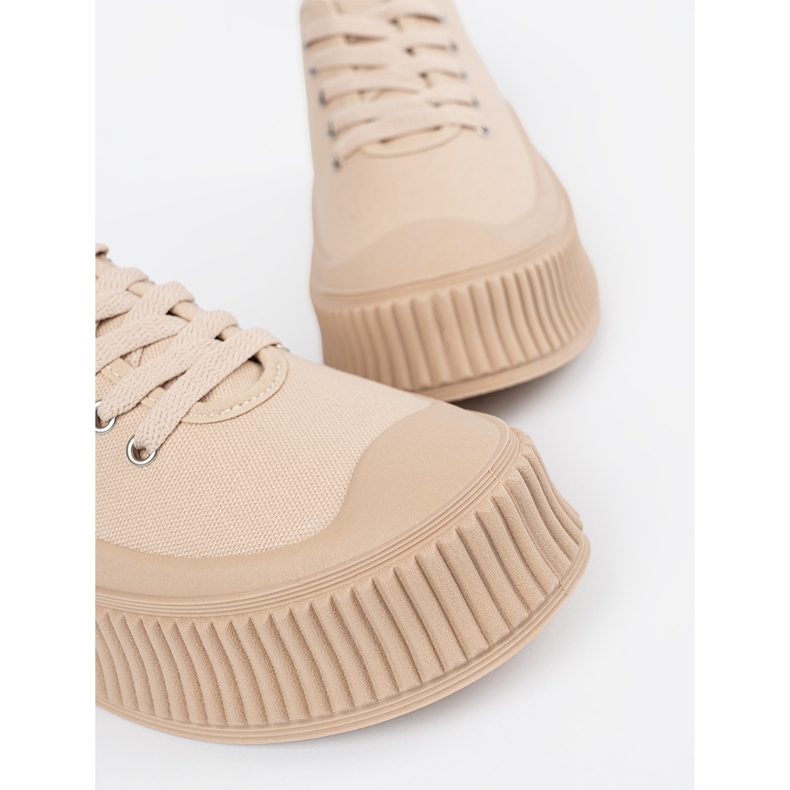 Plattsneakers för kvinnor med snörning, beige 1