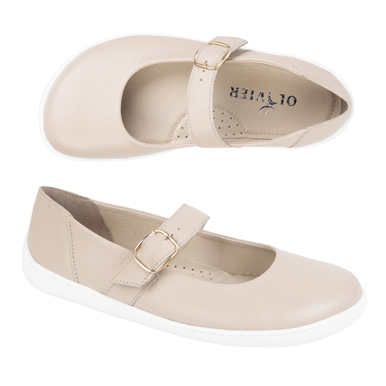 Barfota kvinnors ballerinas olivier 1770pol läderskor med beige spänne 1