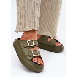 Inna Kvinnors flip flops på plattformen med gyllene spännen gröna 2