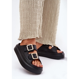 Inna Kvinnors flip flops på plattformen med gyllene klämmor svart 2