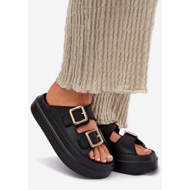 Inna Kvinnors flip flops på plattformen med gyllene klämmor svart 1