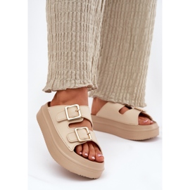 Inna Kvinnors flip flops på plattformen med gyllene spännen beige 2
