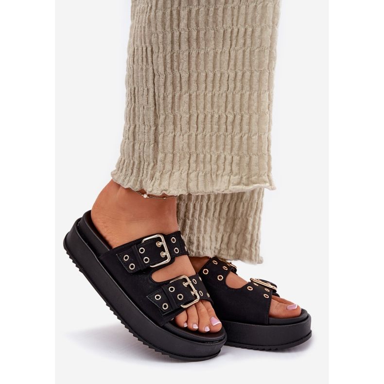 Inna Kvinnors flip flops med klämmor på plattformen svart 1