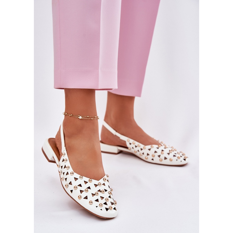 Inna Dekorerad platt -hane ballerinas vit 2