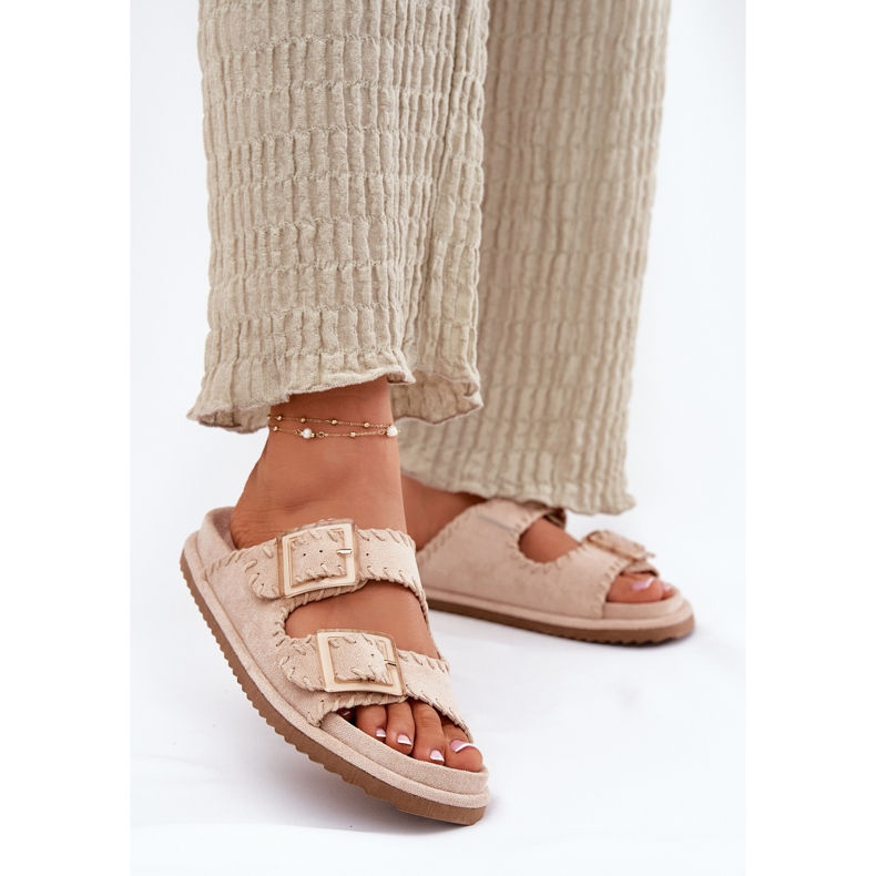 Inna Kvinnors flip flops med spännen och dekorativ beige hem 2