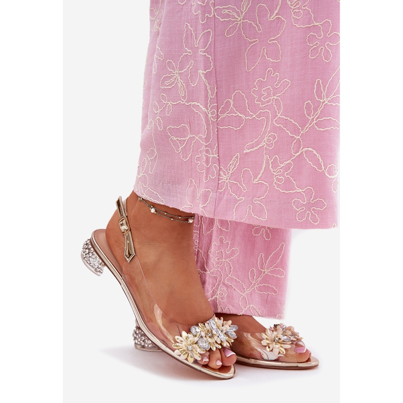 S.Barski Transparent lågklackade sandaler med MR51-709 dekoration gyllene 1