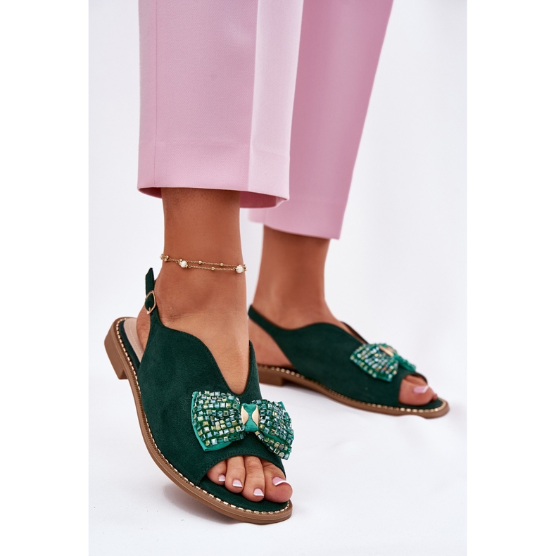 S.Barski Kvinnors sandaler med plattklackade bågar. Barski KV51-014 Green grön 2