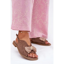 S.Barski Kvinnors sandaler med plattklackade bågar. Barski KV51-014 Dark Beige 2