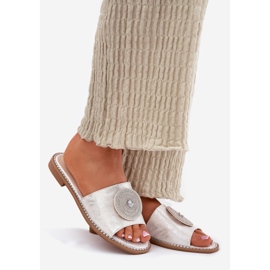 S.Barski Flat-klackade kvinnors flip flops med en prydnad S. Barski KV51-013 Silver 1