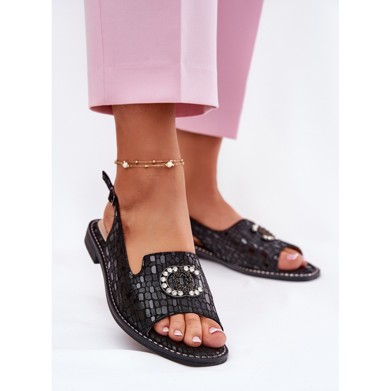 S.Barski Lädersandaler med plattklackad prydnad S. Barski KV51-096 svart 2