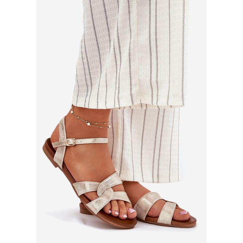 S.Barski Platta glansiga kvinnors sandaler S. Barski KV51-022 Guld gyllene 1